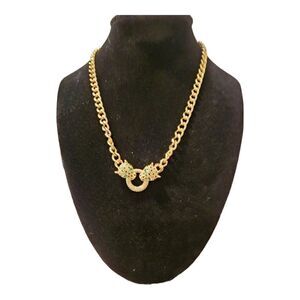 18k Gold Filled Classic Leopard Green Eye Black Cubic Zirconia Necklace